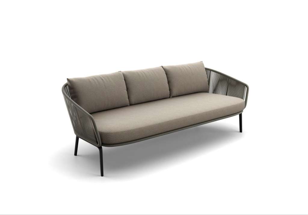 Rilly 3er Sofa - Black Pepper - Fiber Taupe Touch - Twist Beige - mit Standard-Outdoorkissen - outdoor