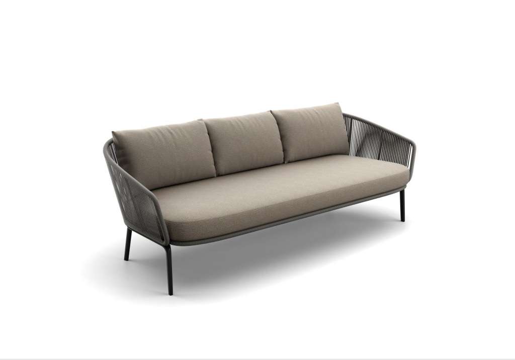 Rilly 3er Sofa - Black Pepper - Rope Taupe Melange - Cool Taupe - mit DRY+-Outdoorkissen - mit Husse - outdoor
