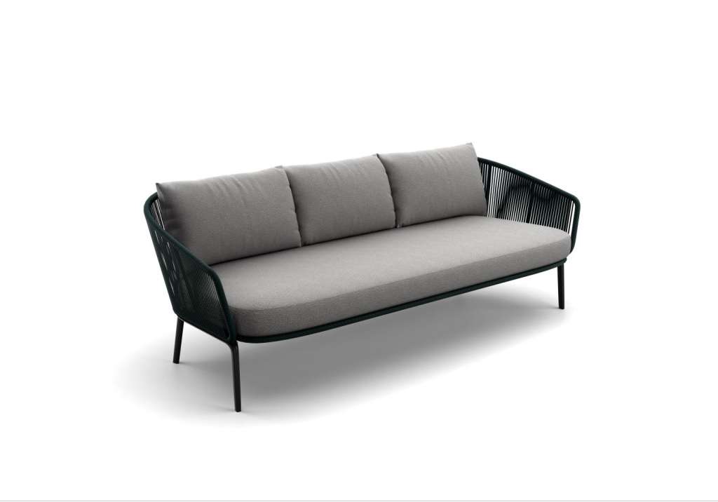 Rilly 3er Sofa - Black Pepper - Rope Teal Melange - Kvadrat Patio 681.970 - mit DRY+-Outdoorkissen - mit Husse - outdoor