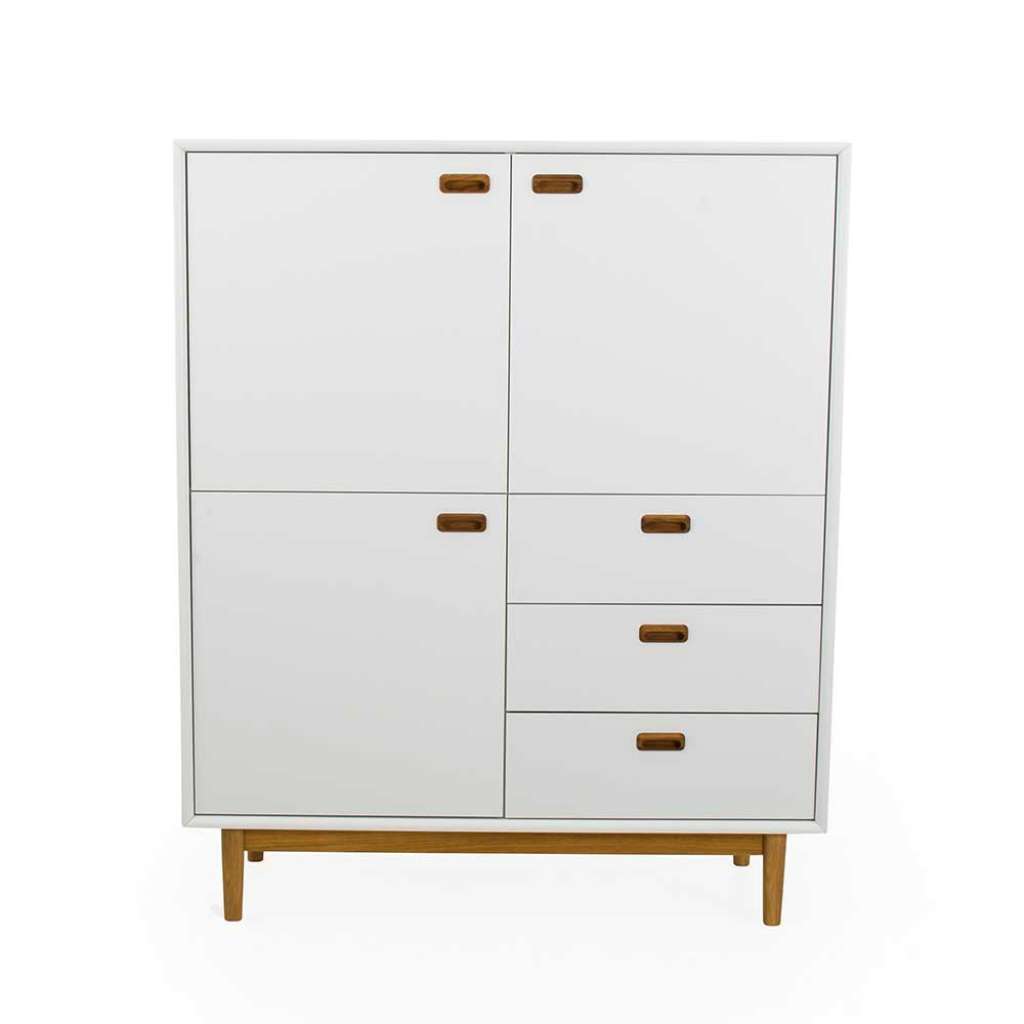 Wohnzimmer Highboard in Weiß und Eiche Skandi Design