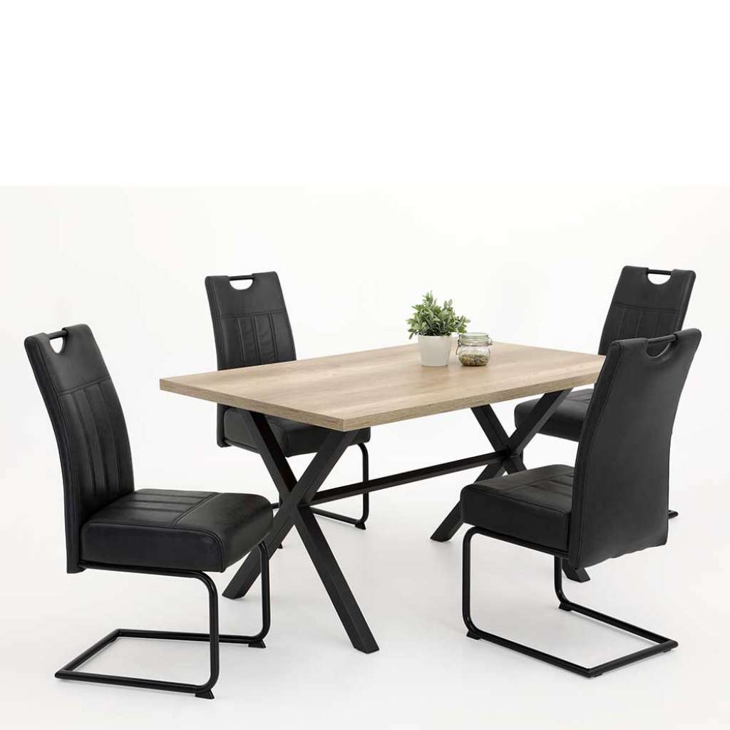 Esszimmereinrichtung in Schwarz und Wildeichefarben 140 cm Tisch (5-teilig)
