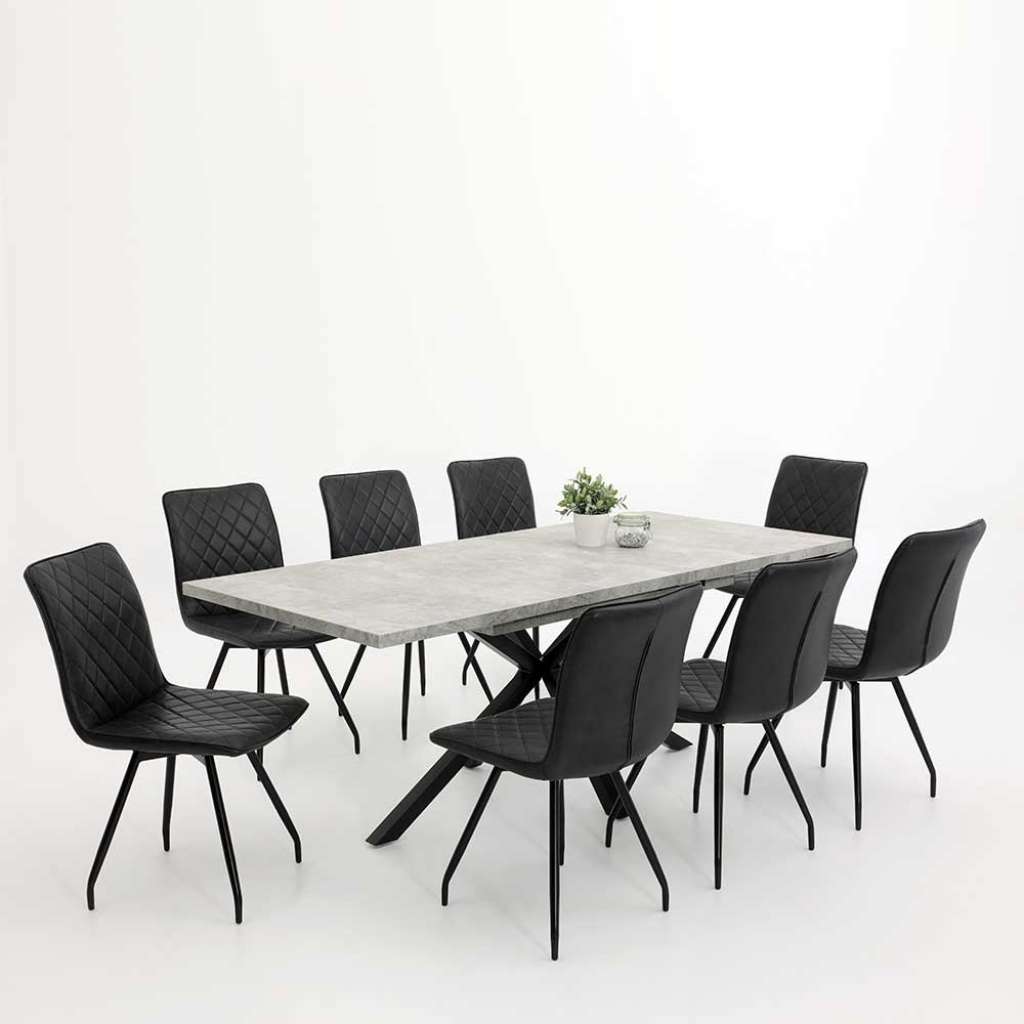Esszimmer Gruppe in Beton Grau und Anthrazit ausziehbar (9-teilig)