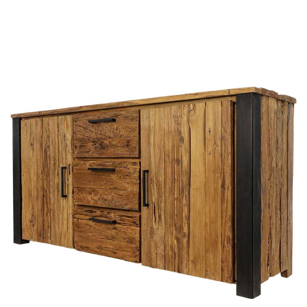 Große Kommode aus Teak Recyclingholz und Metall 170 cm breit