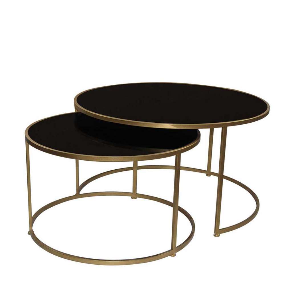 Couchtisch Set mit runden Schwarzglasplatten modern (2-teilig)