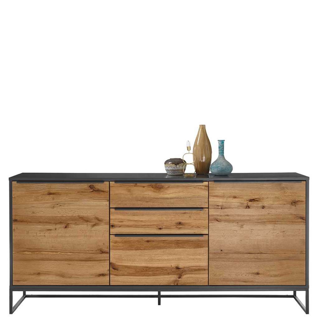 Wohnzimmer Sideboard in Anthrazit und Wildeiche Optik 85 cm hoch