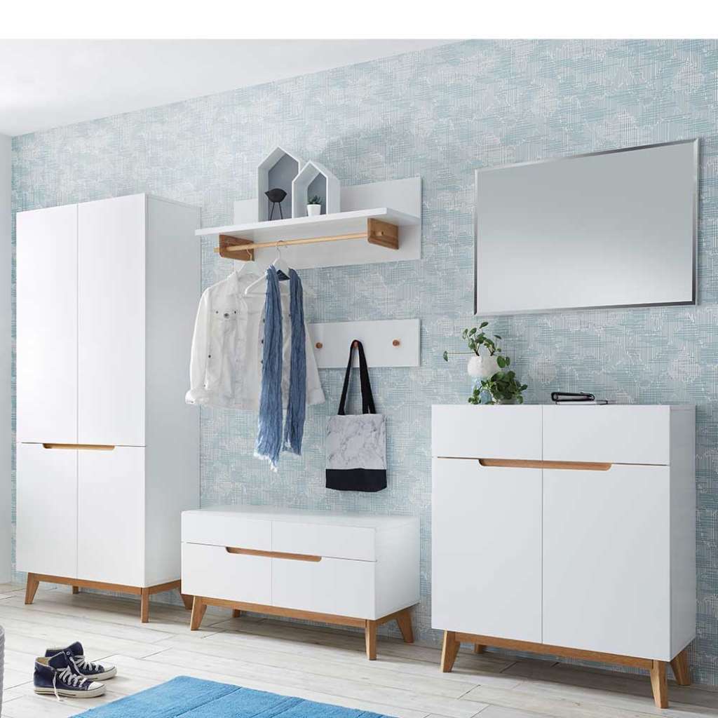 Flurgardarobe in Weiß und Asteiche Skandi Design (6-teilig)