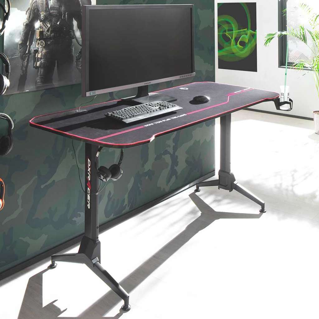 Höhenverstellbarer Schreibtisch in Schwarz T-Gestell