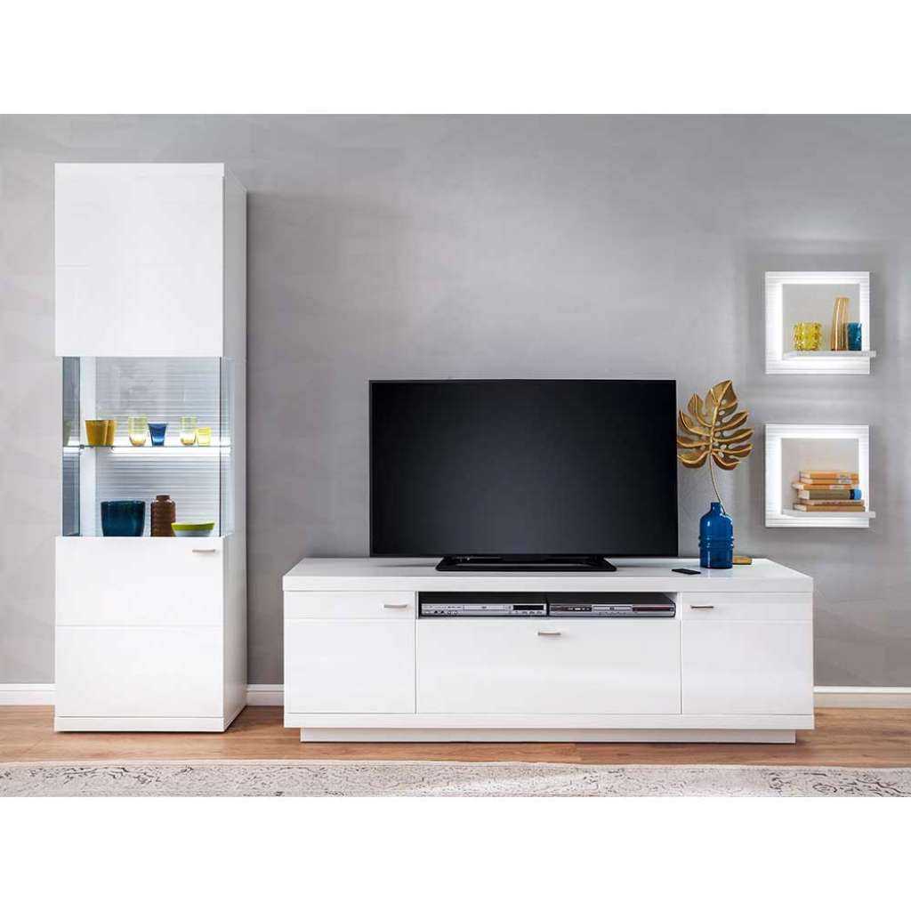 Design Wohnwand in Hochglanz Weiß 240 cm breit (4-teilig)