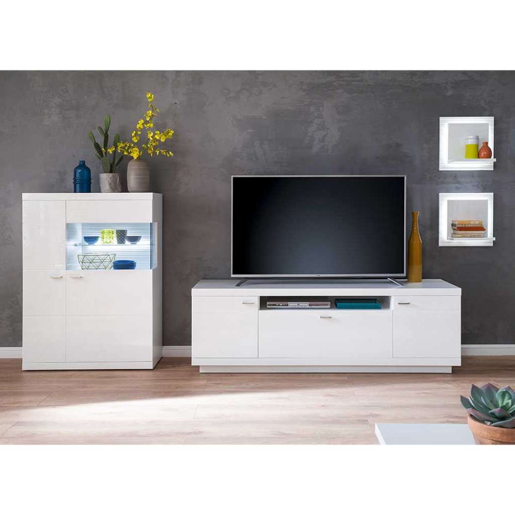 Designer Wohnwand in Weiß Hochglanz 270 cm breit (4-teilig)