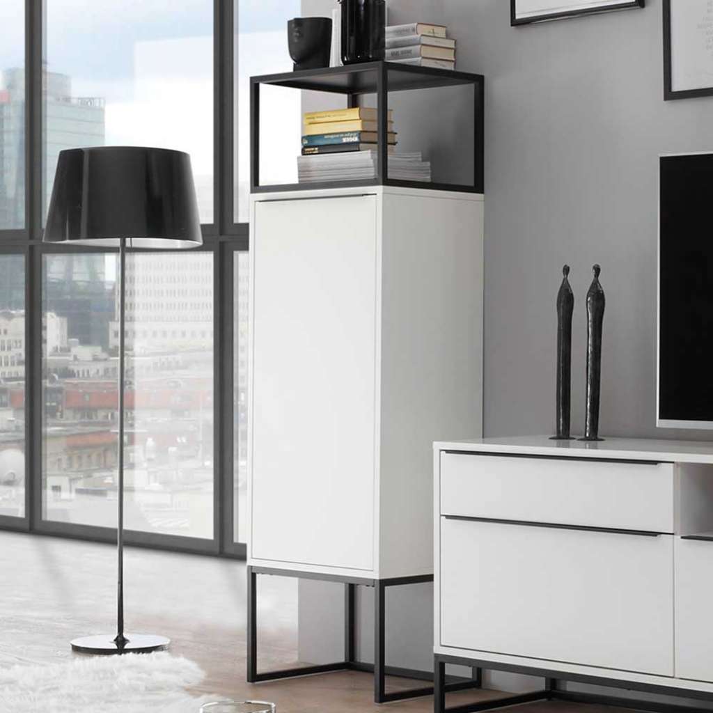 Standvitrine in Schwarz und Weiß 50 cm breit