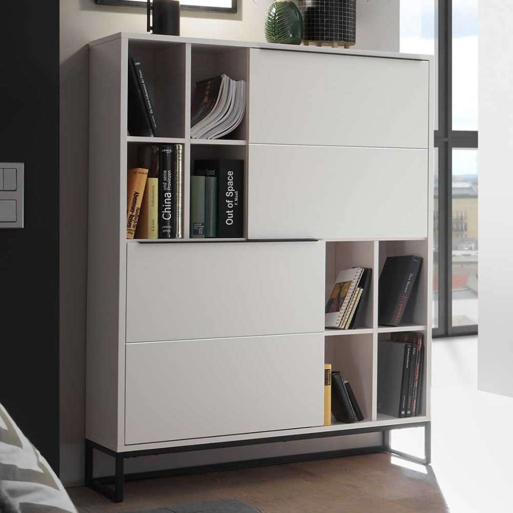 Wohnzimmer Highboard in Weiß und Schwarz 100 cm breit