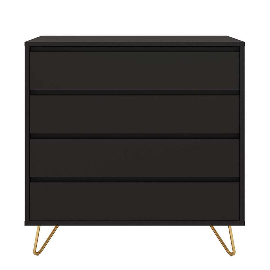 Dielenkommode in Anthrazit und Goldfarben 90 cm breit