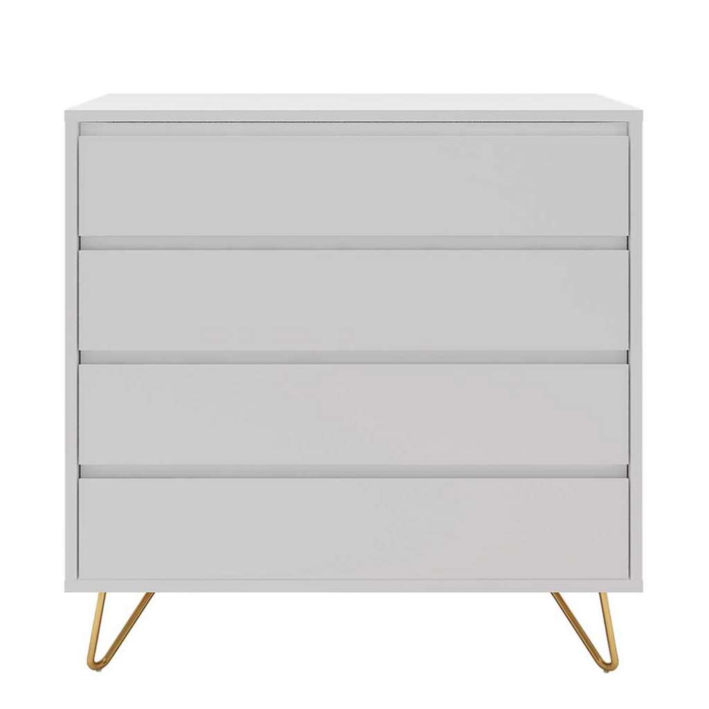 Schubkastenkommode in Weiß und Goldfarben 90 cm breit