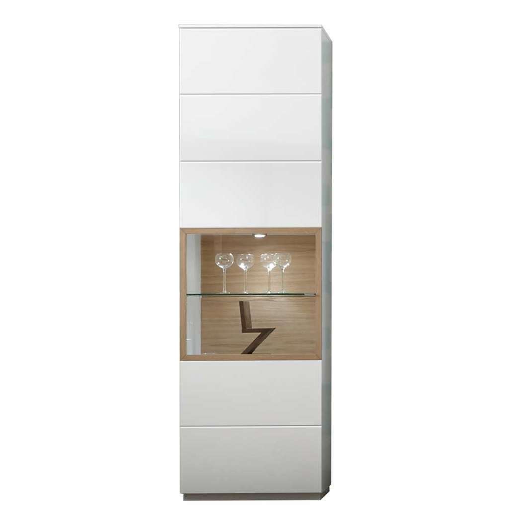 Wohnzimmervitrine in Weiß und Eiche Bianco furniert 60 cm breit