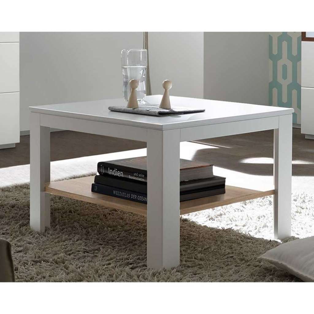 Wohnzimmer Couchtisch in Weiß und Eiche Bianco furniert 80 cm breit