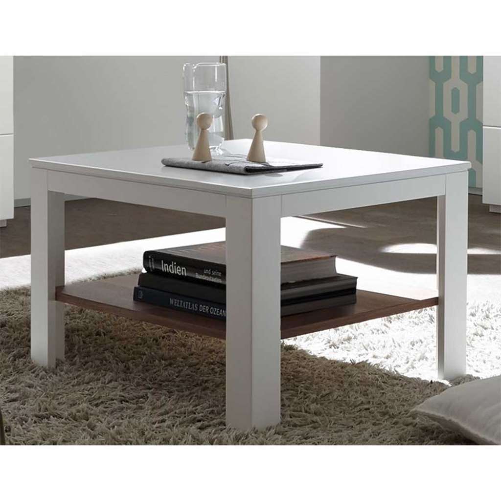 Sofatisch in Weiß und Nussbaum furniert 80 cm breit