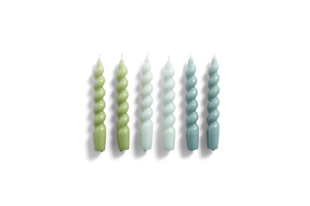 HAY - Kerzen 6er Set - green, arctic blue, teal - spiral - indoor