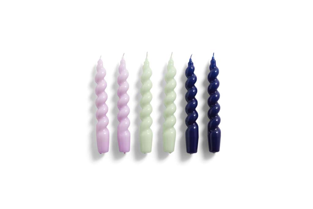 HAY - Kerzen 6er Set - lilac, mint, midnight blue - spiral - indoor