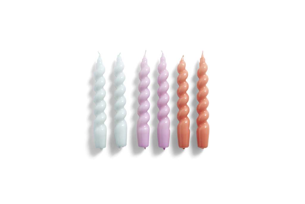 HAY - Kerzen 6er Set - ice blue, lilac, apricot - spiral - indoor