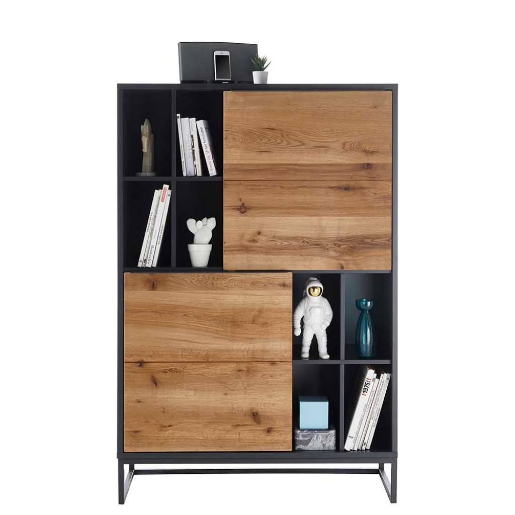 Wohnzimmerschrank in Anthrazit und Wildeiche furniert 100 cm breit
