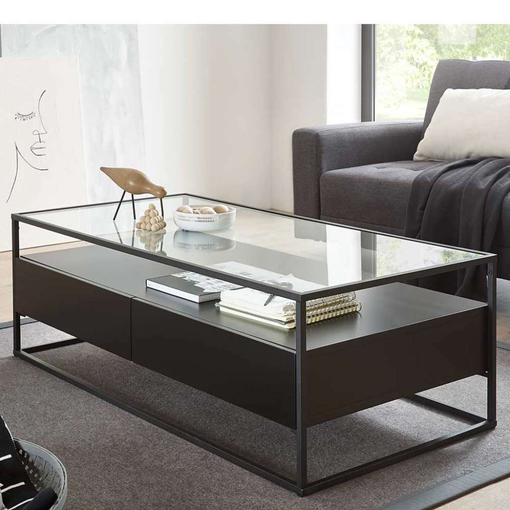 Klarglas Couchtisch in Schwarz 120 cm breit