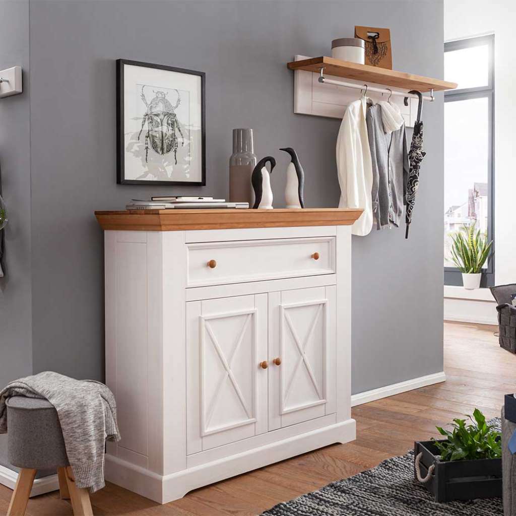 Garderobeset im Landhausstil Weiß und Eichefarben (2-teilig)