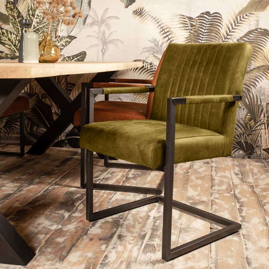 Armlehnen Schwingstühle in Dunkelgrün Recyclingleder 50 cm Sitzhöhe (2er Set)