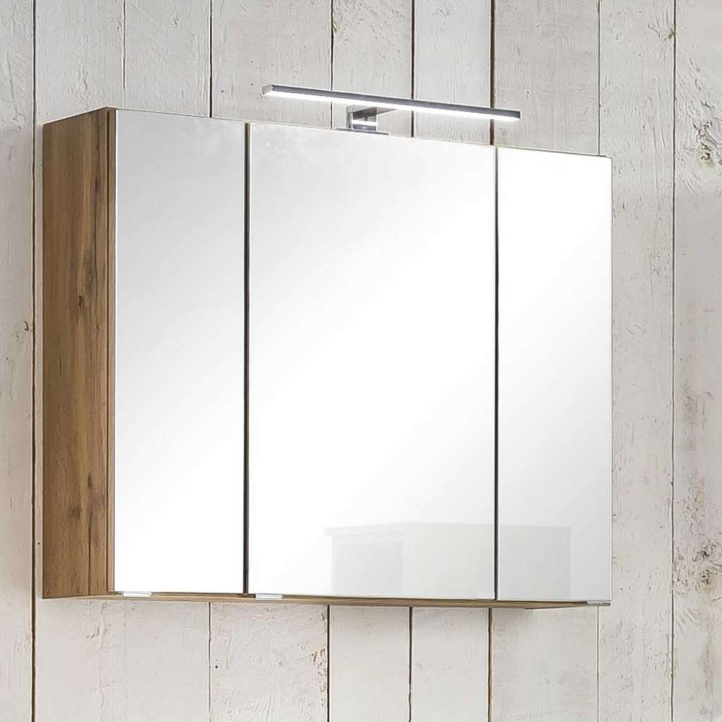 LED Spiegelschrank in Wildeichefarben 80 cm breit
