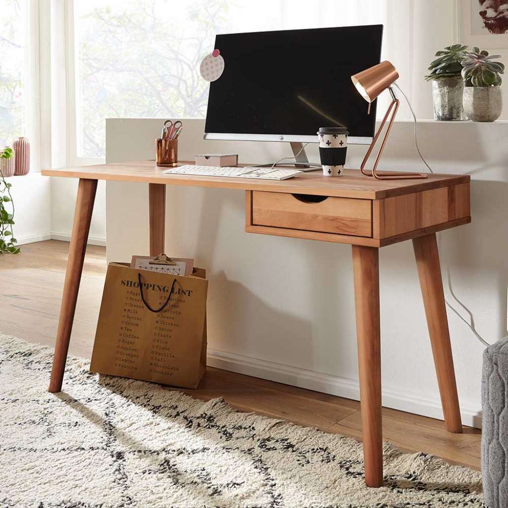 Designschreibtisch aus Kernbuche Massivholz 120 cm breit