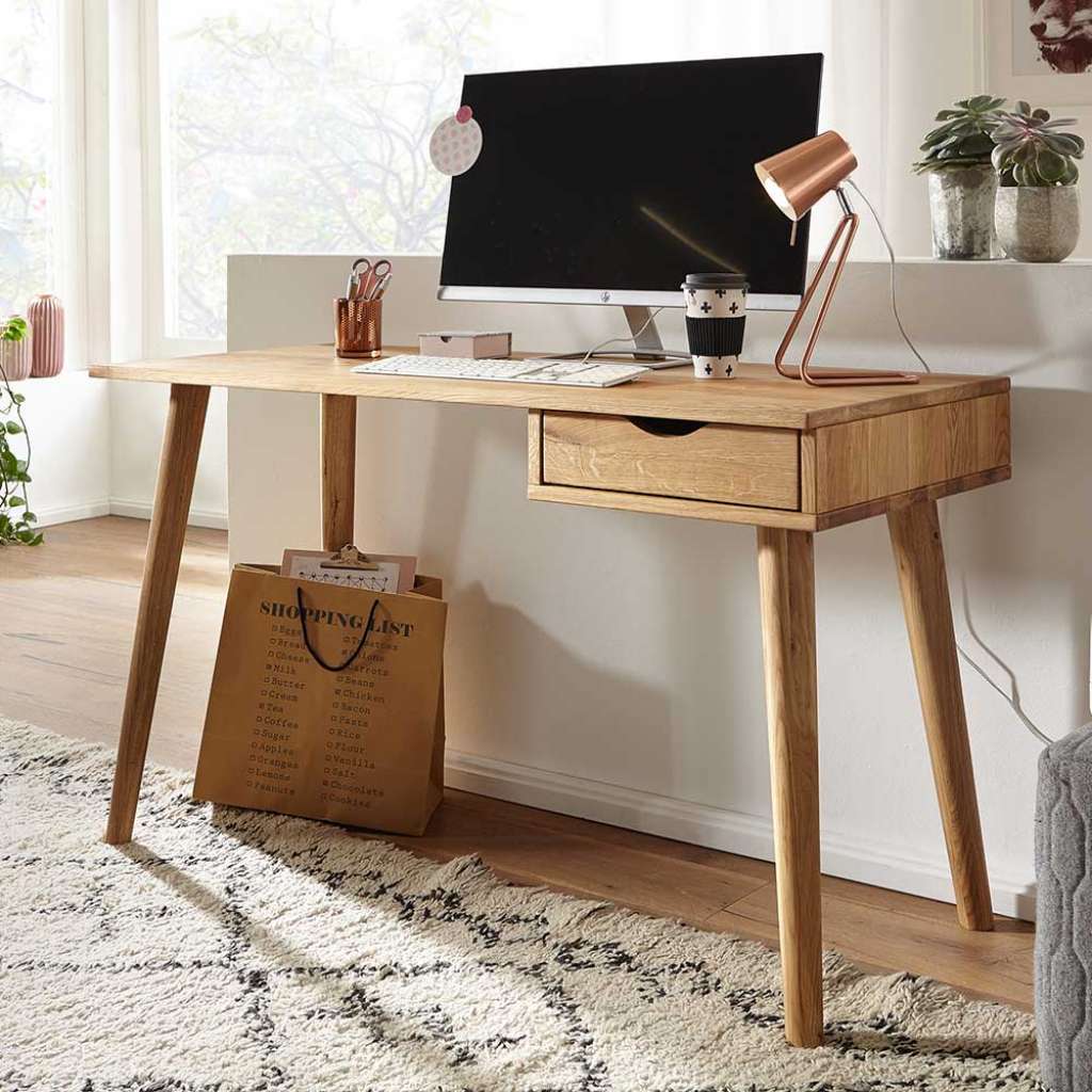Bürotisch aus Wildeiche Massivholz 120 cm breit