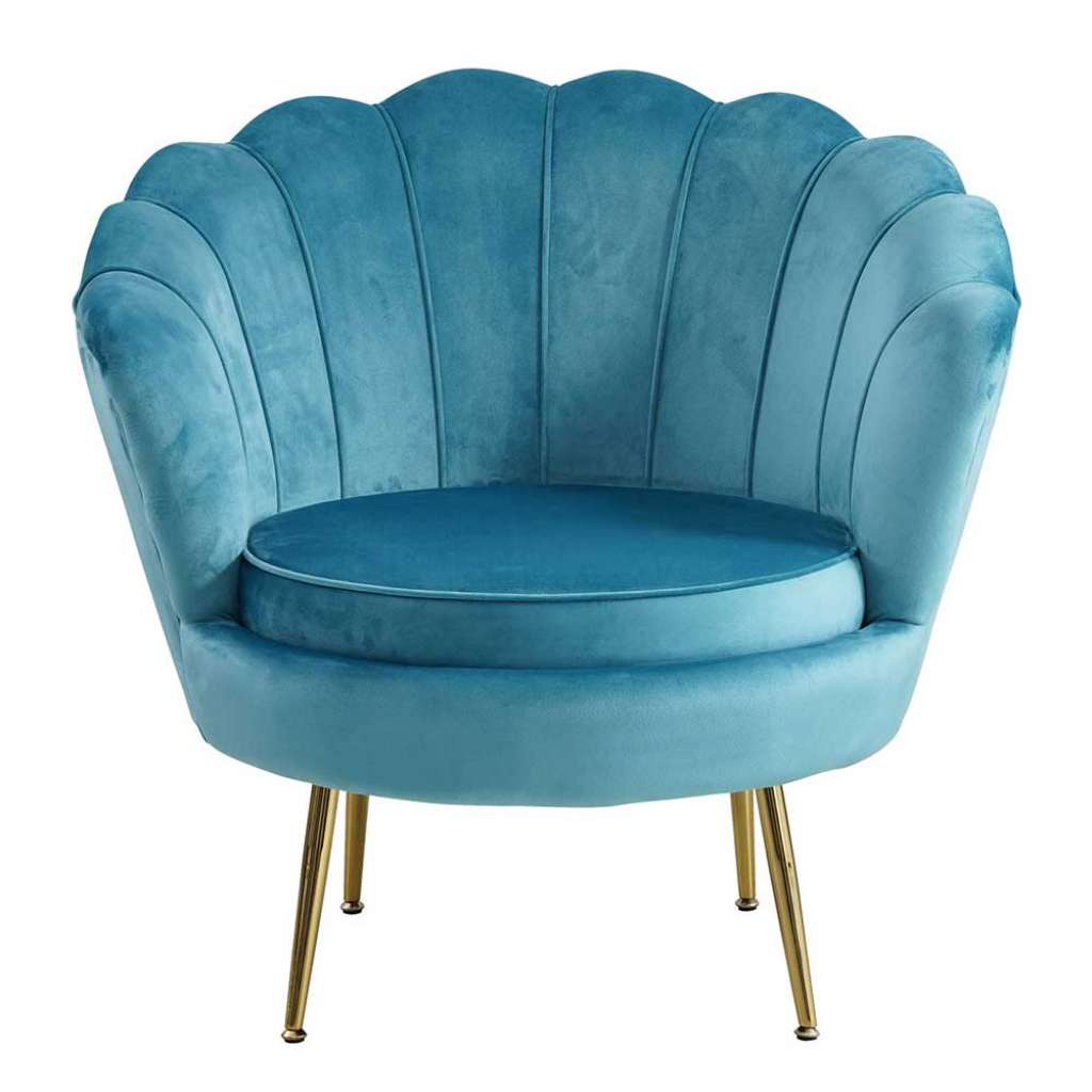 Samt Muschelsessel in Blau Retro Design