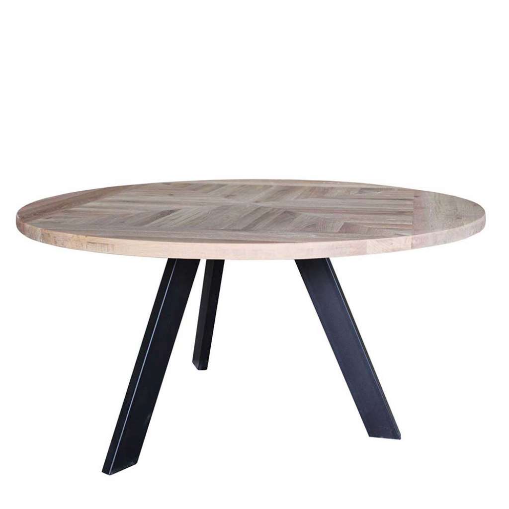 Esszimmer Tisch aus Eiche Massivholz und Metall rund
