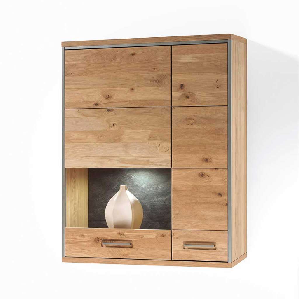 Wohnzimmer Wandvitrine mit Asteiche furniert 120 cm hoch