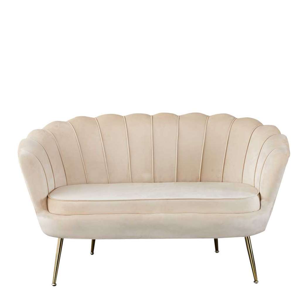 Design Sofa in Beige Samt Retro Style