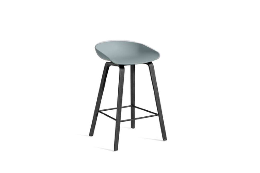 HAY - About a Stool AAS 32 - dusty blue - 75 cm - black waterbased laque - Fußbank Edelstahl - indoor