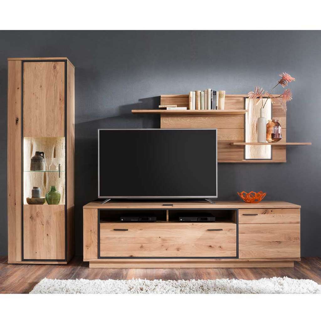 Fernseher Schrankwand in Asteiche Bianco furniert 270 cm breit (3-teilig)