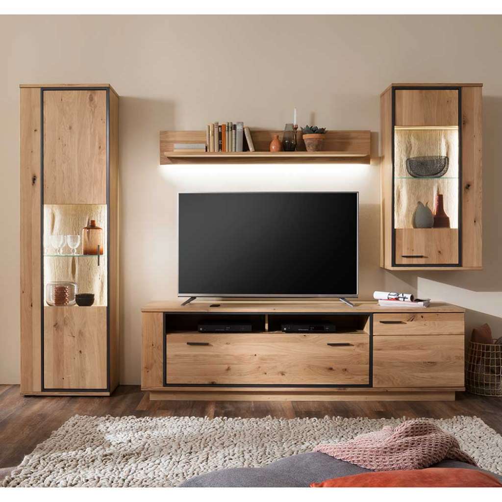 Wohnwand in Asteiche Bianco furniert 270 cm breit (4-teilig)