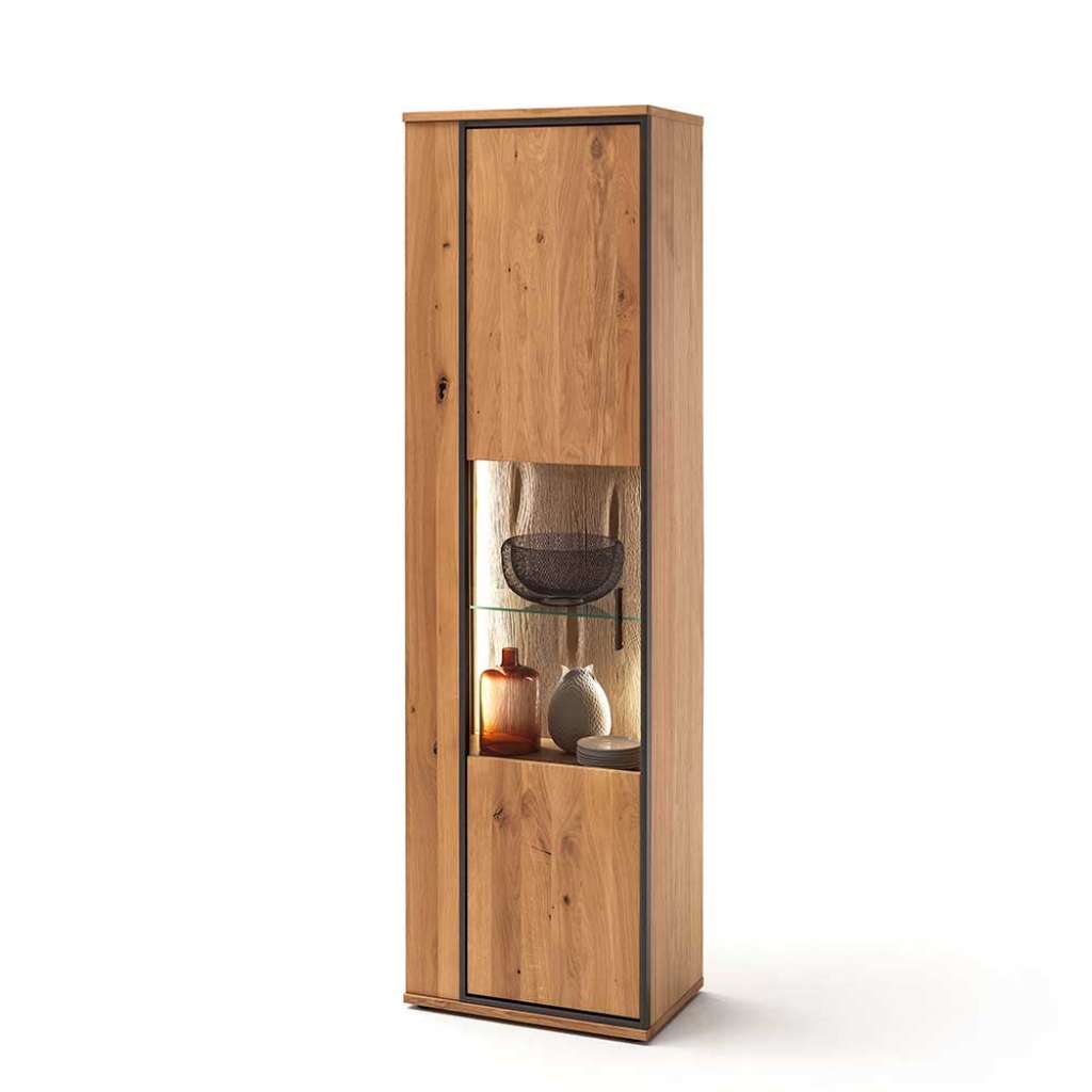 Wohnzimmer Vitrinenschrank in Asteiche Bianco furniert 60 cm breit