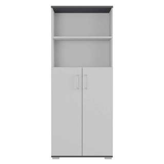Aktenschrank in Lichtgrau und Dunkelgrau zwei offenen Fächern