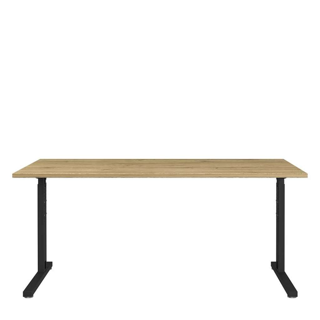 Bürotisch höhenverstellbar Schwarz und Wildeiche Optik