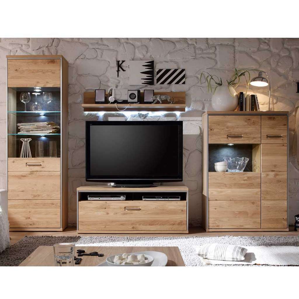 Schrankwand in Asteiche Bianco furniert Landhausstil (4-teilig)