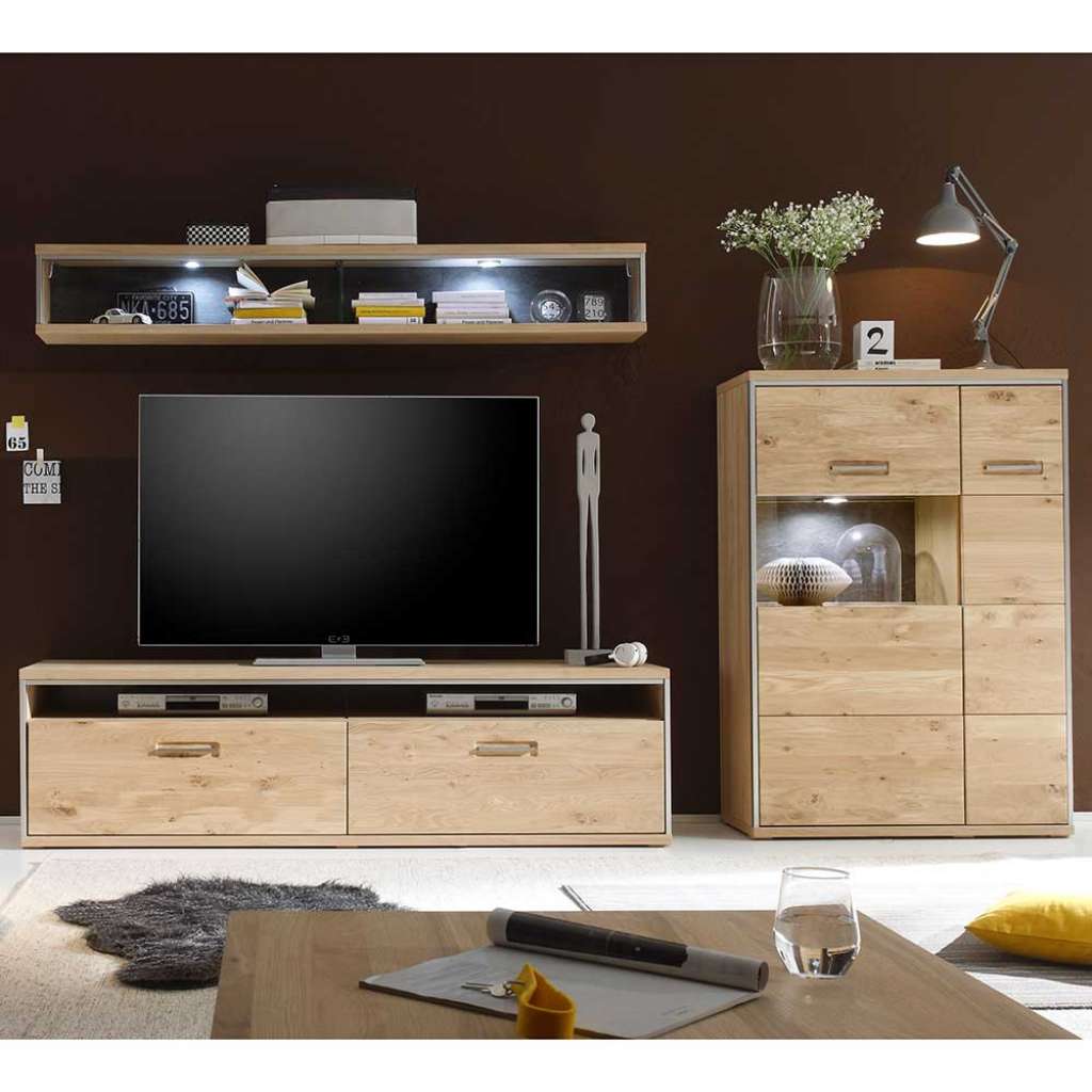 TV Anbauwand in Asteiche Bianco furniert Landhaus Design (3-teilig)