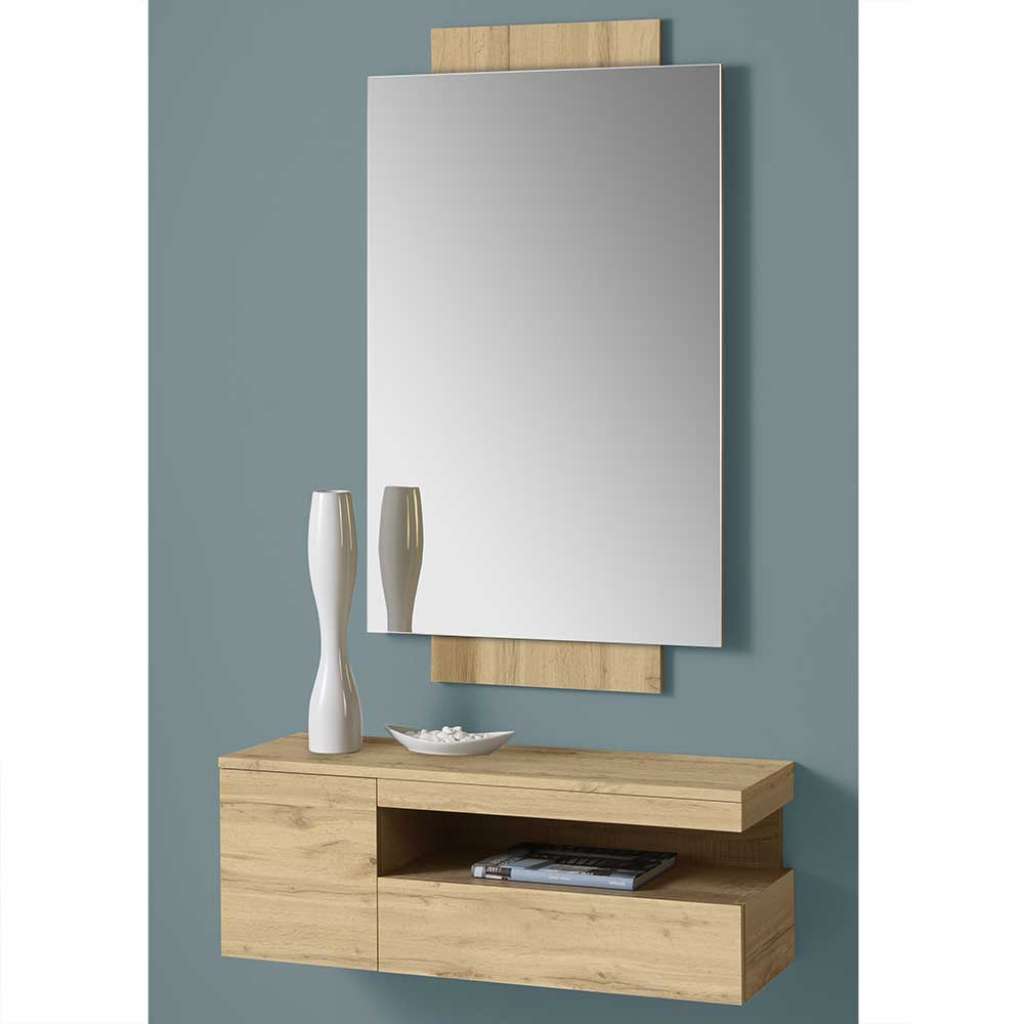 Wandspiegel und Hängekonsole in Wildeichefarben modern (2-teilig)