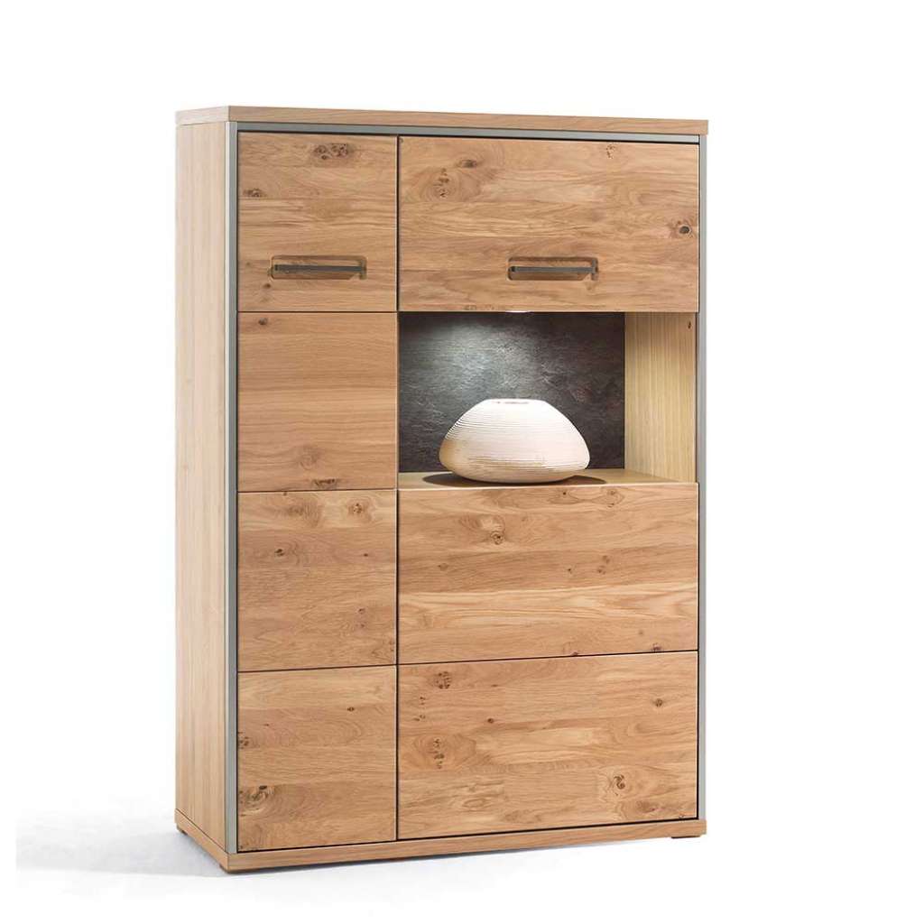 Highboard in Asteiche Bianco furniert und Silberfarben Landhausstil