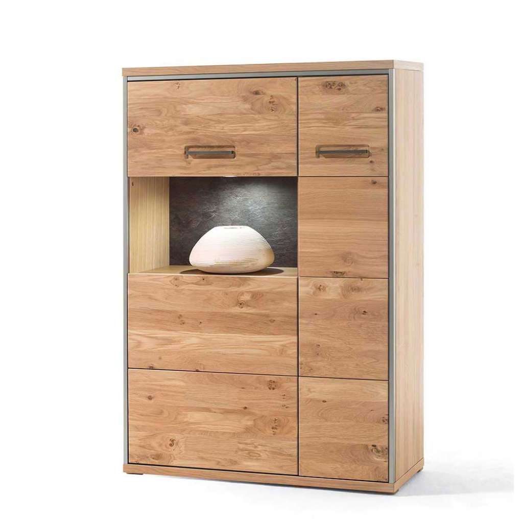 Esszimmer Kommode in Asteiche Bianco furniert Silberfarben