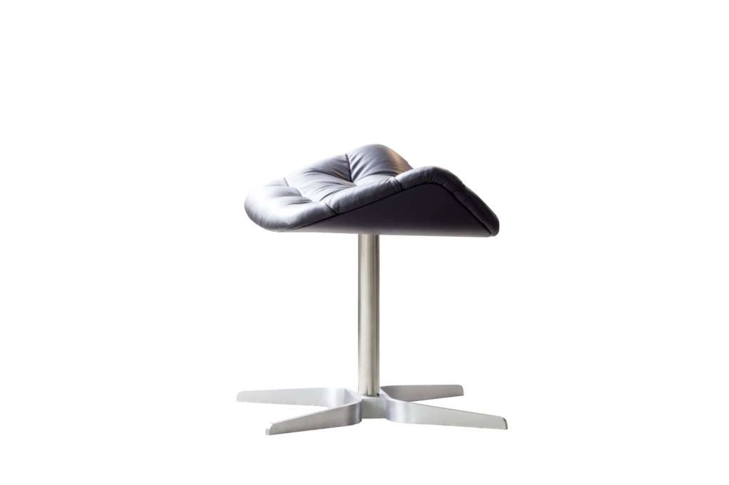 Thonet - 808 H Hocker - Gestell Flachstahl Edelstahloptik - Pure Material Leder Schwarz 500 - indoor