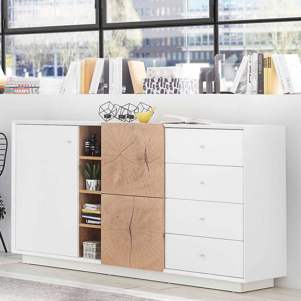 Modernes Sideboard in Weiß und Eiche Optik Sockelgestell