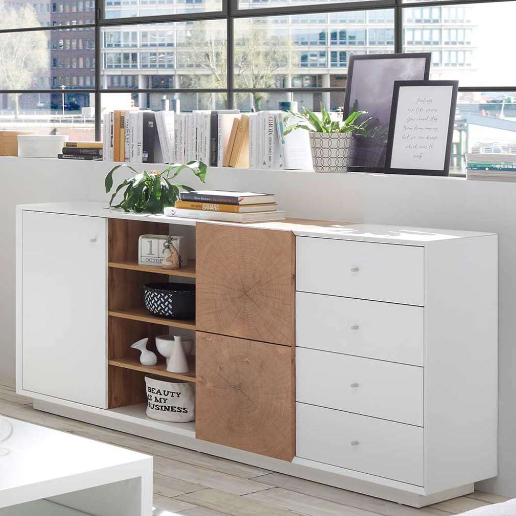 Esszimmersideboard in Weiß und Eiche Optik modern