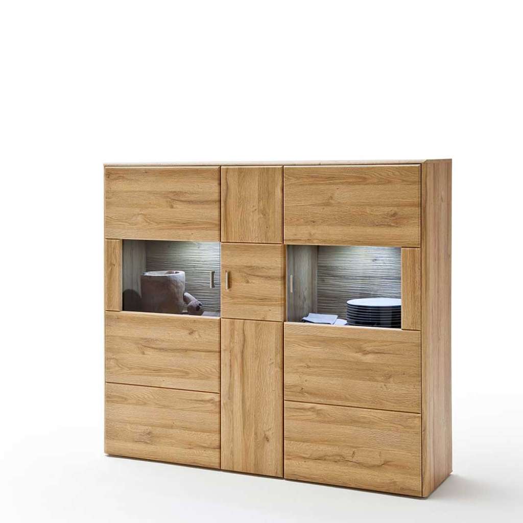 Highboard in Wildeichefarben Glaseinsatz