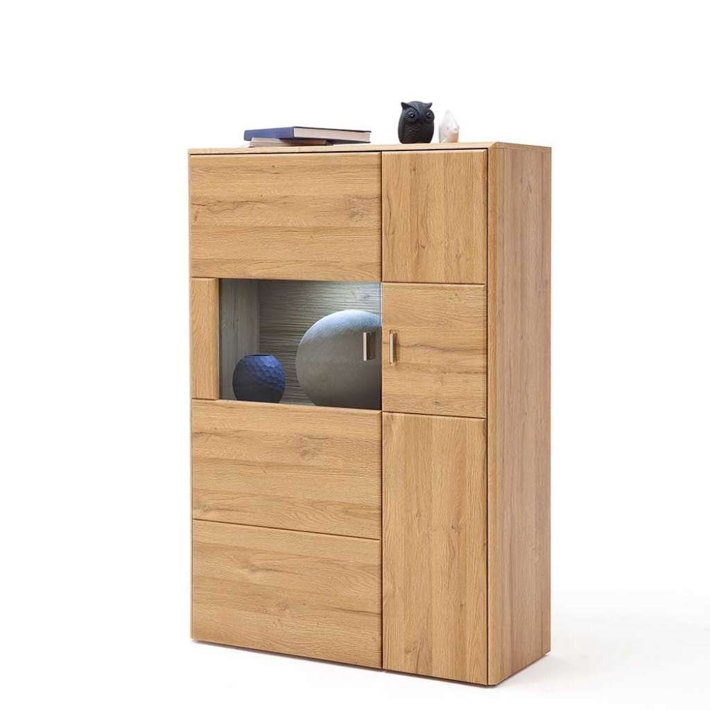 Wohnzimmer Highboard in Wildeichefarben Glastür